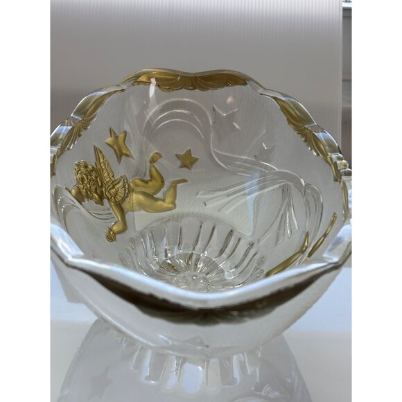 Vintage Gold-Angel Embossed Clear Glass Bowl With Star Accents - Picture 2 of 7